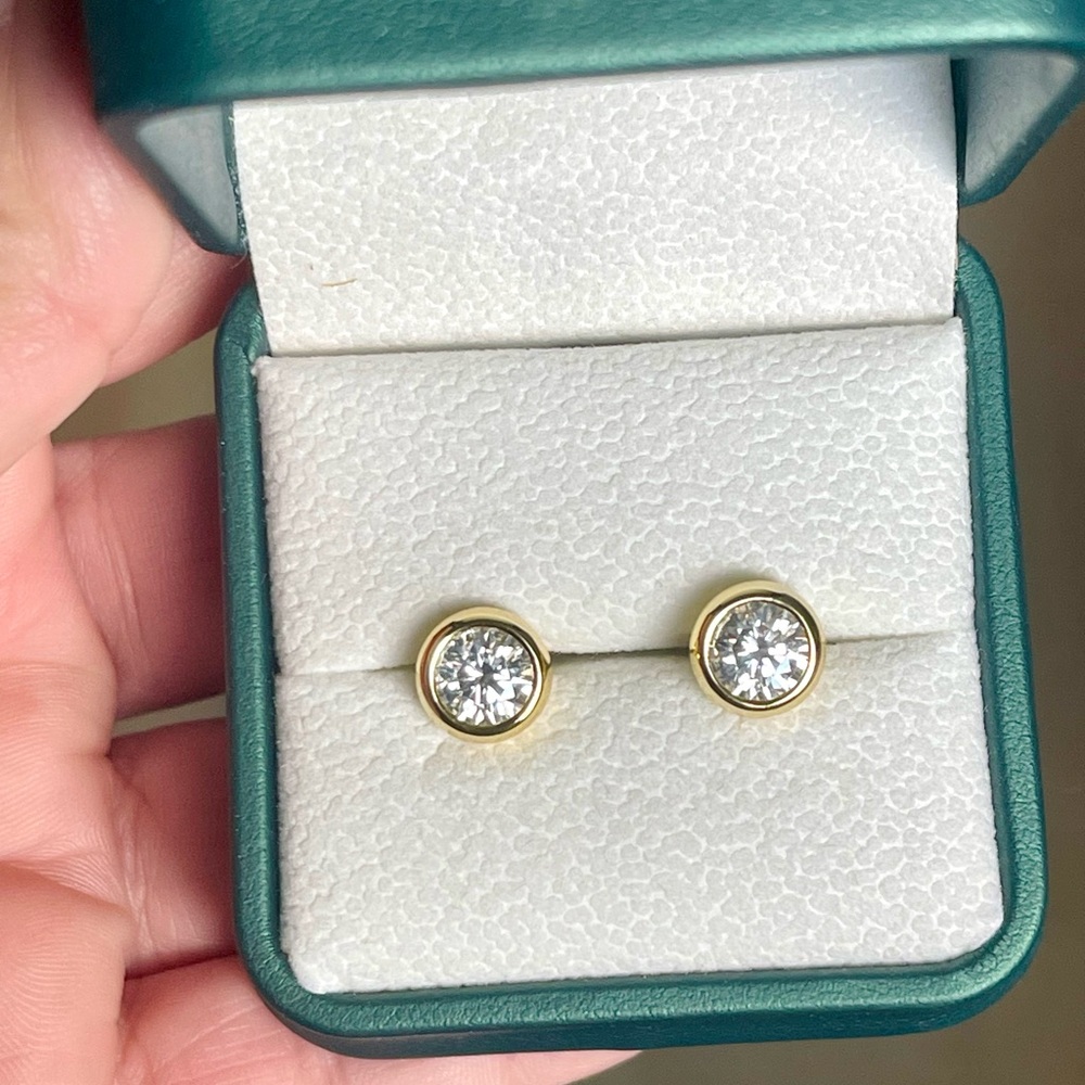 2ctw (1ct ea) Gold Vermeil Moissanite Bezel Stud Earrings with GRA certification
